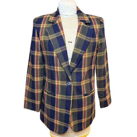 Sag Harbor Blazer Wool Blend Plaid Sz. 8 Long Sleeves Single Button Academic - Picture 1 of 9